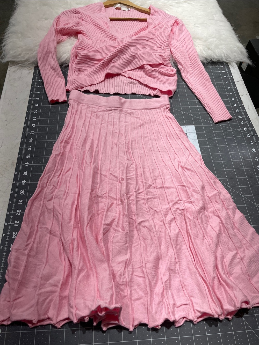 Soft Pink A-Line Midi Skirt with Top